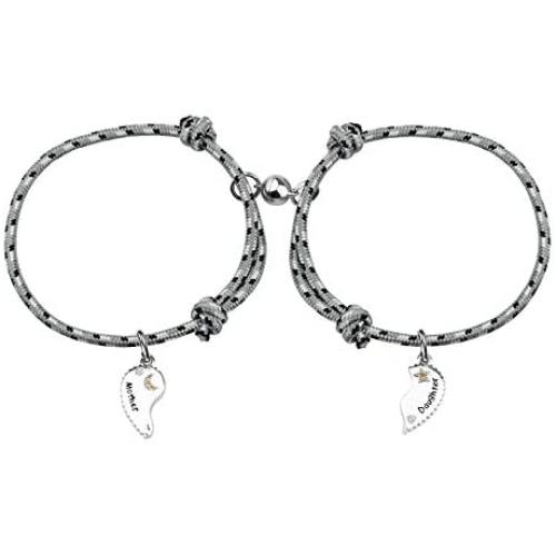 SEIRAA 2PCS Magnetic Charm Pendants Braided Rope Bracelet with Magnetic Bells Matching Bracelets for Mommy and Me