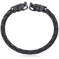 Mealguet Jewelry Mens Stainless Steel Opposite Dragon-Themed Twisted Wire Viking Cuff Bangle Bracelet,4 Color