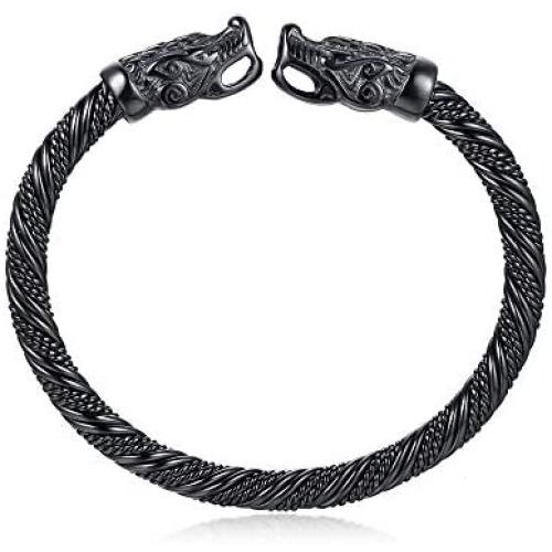 Mealguet Jewelry Mens Stainless Steel Opposite Dragon-Themed Twisted Wire Viking Cuff Bangle Bracelet,4 Color
