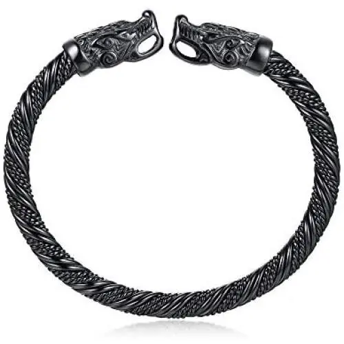 Mealguet Jewelry Mens Stainless Steel Opposite Dragon-Themed Twisted Wire Viking Cuff Bangle Bracelet,4 Color Mealguet Jewelry Mens Stainless Steel Opposite Dragon-Themed Twisted Wire Viking Cuff Bangle Bracelet,4 Color