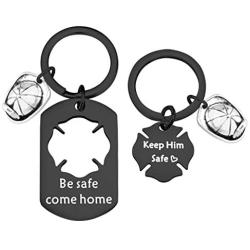 MAOFAED Firefighter Gift Firemans Wife Gift First Responder Gift Firefighter Husband and Wife Set Be Safe Come Home Keep Him Safe Maltese His & Hers Keychain Set