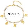 Butterfly Anklet for Women Teen Girls, 18K Gold / White Gold Plated Rhinestone Inlay Chain Tennis Ankle Bracelet with Extension