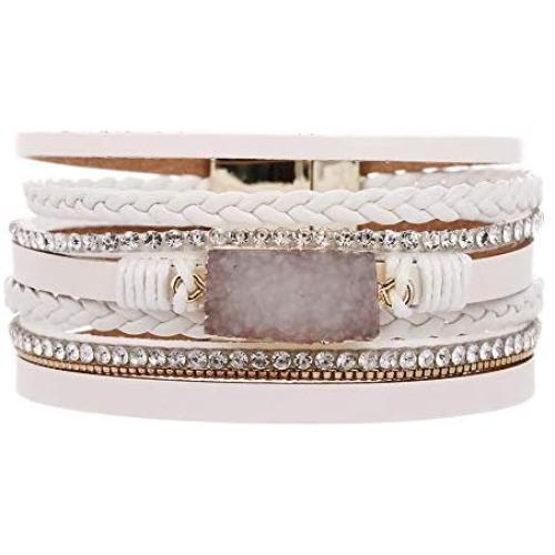 VONRU Leather Wrap Bracelet for Women - Charm Boho Multilayer Gorgeous Bracelets Wristbands - Casual Braided Handmade Magnetic Bracelet Cuff Bangle Gift for Monther