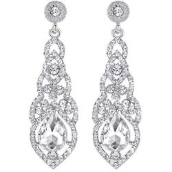 mecresh Teardrop Crystal Chandelier Dangle Earrings for Women in Silver Gold Black Champagne Red