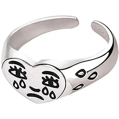 Crying Face Rings for Girls Fun Cartoon Sad Face Tear Drop Love Heart Ring Statement Expandable Open Finger Ring Adjustable Valentines Jewelry Birthday for Women Girl Friend Lover