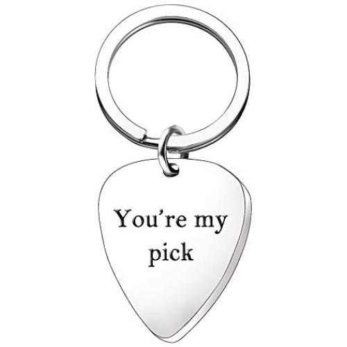 AMOR SPES Valentines Day Couples Gifts Guitar Pick Key Chain for Her for Him - You are My Pick Stainless Steel