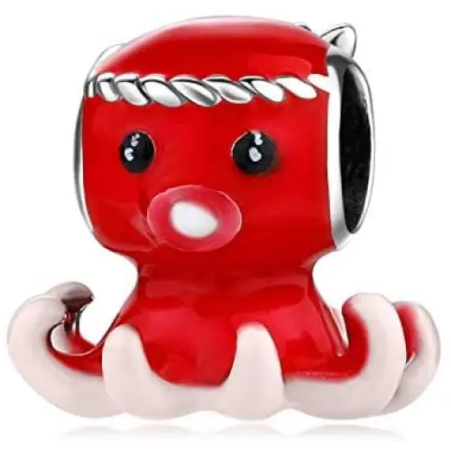 AIEGNOS 925 Sterling Silver Jewelry Red Octopus Charms Beads Gifts for Women Girls Fit European Charms Bracelet AIEGNOS 925 Sterling Silver Jewelry Red Octopus Charms Beads Gifts for Women Girls Fit European Charms Bracelet