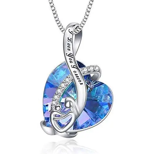 AOBOCO I Love You Mom Necklace Sterling Silver Heart Pendant Embellished with Crystals from Austria, Fine Birthday Jewelry Gifts for Mom Grandma Mother-to-be Mother-in-law Stepmom