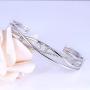 DovEggs Platinum Plated Silver 1.77ct Center 4mm G-H-I Color Moissanite Bracelet Adjustable Bangle with Accents for Women Girls