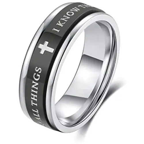 ALEXTINA 7MM Black Stainless Steel Bible Verse Isaiah 41:10 Joshua 1:9 Christian Ring Spinner Wedding Band Size 6 to 12 ALEXTINA 7MM Black Stainless Steel Bible Verse Isaiah 41:10 Joshua 1:9 Christian Ring Spinner Wedding Band Size 6 to 12