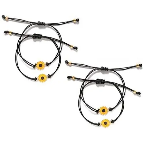 Nanafast 4 PCS Sunflower Charm Bracelet Adjustable Friendship Bracelet Handmade Distance Bracelets for Best Friend Inspirational Sunflower Gifts Nanafast 4 PCS Sunflower Charm Bracelet Adjustable Friendship Bracelet Handmade Distance Bracelets for Best Friend Inspirational Sunflower Gifts