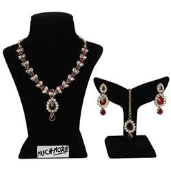 MUCH-MORE Indian Traditional Crystal Necklace Earrings Set Ethnic Wedding Party Jewelry for Women