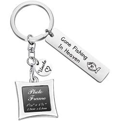 AKTAP Dad Memorial Keychain Gone Fishing In Heaven Photo Frame Keychain In Memory Of Dad Sympathy Gift Keepsake Jewelry