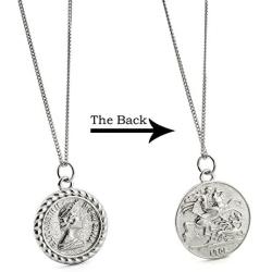 CISHOP Treasure Vintage 18K Special Coin Necklace Sterling Silver Disc Round Circle Pendant Necklace