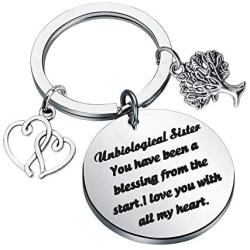 BAUNA Unbiological Sister Gifts Key Chain Best Friend Jewelry for Unbiological Soul Sister BFF You Have Been a Blessing from The Start