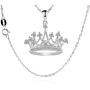 GemsChest Sterling Silver Round Cubic Zirconia Crown Pendant Necklace Queen Jewelry for Women with 18'' Silver Chain