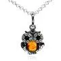 Amber Sterling Silver Owl Pendant Necklace Chain 18''