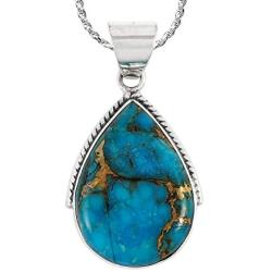 Turquoise Necklace Pendant 925 Sterling Silver Genuine Gemstones (with 20'' Rope Chain)