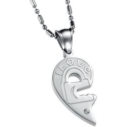 UM Jewelry His and Hers Stainless Steel Crystal Lock Key Puzzle Heart Pendant Couple Necklaces