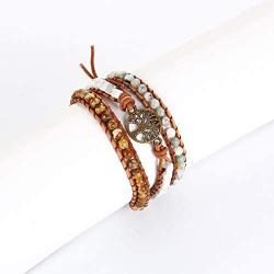 LIUANAN Boho Handmade Wrap Bracelet Natural Stone Multilayer Chakra Strand Bracelet for Women Men