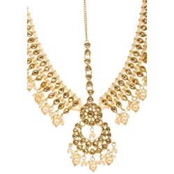 Bindhani Indian Bollywood Style Wedding Gold Plated Maang Tikka Bridal Hair Accessories Matha Patti Traditional Mang Tika Jewellery Damini Bridesmaid Bahubali Head Jewelry for Women