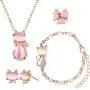 3 Pieces Jewelry Set Cat Necklace Pink Opal Pendant Rhinestone Jewelry Bracelet Set Earring Stud for Teen Girls and Women 3 Pieces Jewelry Set Cat Necklace Pink Opal Pendant Rhinestone Jewelry Bracelet Set Earring Stud for Teen Girls and Women