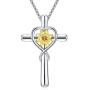 KUTOLAKI Sunflower Cross Necklace for Women, Silver Chain Necklace Flower Jewelry Necklaces, Christmas Gifts for Wife, Mother, Girls