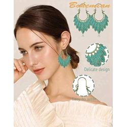 Florideco 12 Pairs Bohemian Vintage Drop Earrings Retro Boho Dangle Earrings for Women Waterdrop Petal Leaf Earrings Set