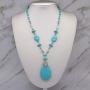 HSQYJ Bohemia Blue Turquoise Pendant Long Beaded Necklace Earring Set with Round Turquoise Bead Drop Dangle Earrings Set for Women Vintage Ethnic Pendant Jewelry…