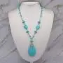 HSQYJ Bohemia Blue Turquoise Pendant Long Beaded Necklace Earring Set with Round Turquoise Bead Drop Dangle Earrings Set for Women Vintage Ethnic Pendant Jewelry…