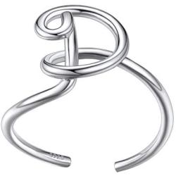 Personalized Silver Initial Letter Ring Open Ring Adjustable Women Statement Rings Party Jewelry 925 Sterling Silver A-Z 26 Letters Initial Name Rings for Women Men,Crystal or Twisted Style