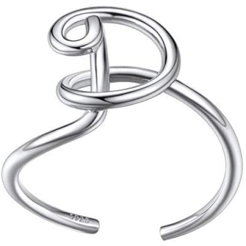 Personalized Silver Initial Letter Ring Open Ring Adjustable Women Statement Rings Party Jewelry 925 Sterling Silver A-Z 26 Letters Initial Name Rings for Women Men,Crystal or Twisted Style