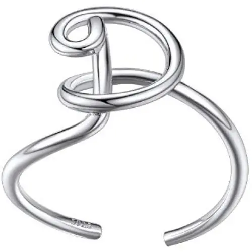 Personalized Silver Initial Letter Ring Open Ring Adjustable Women Statement Rings Party Jewelry 925 Sterling Silver A-Z 26 Letters Initial Name Rings for Women Men,Crystal or Twisted Style