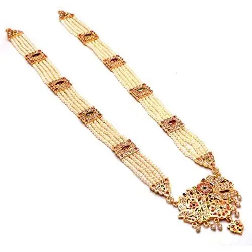 Jewar Womens Red & Green AD Necklace Set Bridal Kundan Polki Jadau Handmade Jewelry Jewar Womens Red & Green AD Necklace Set Bridal Kundan Polki Jadau Handmade Jewelry