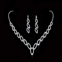 Unicra Bride Silver Bridal Tassel Necklace Earrings Set Crystal Wedding Jewelry Set Pearl Choker Necklace for Women and Girls (3 piece set - 2 earrings and 1 necklace)(NK072-1)