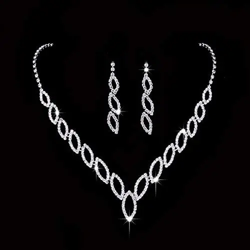 Unicra Bride Silver Bridal Tassel Necklace Earrings Set Crystal Wedding Jewelry Set Pearl Choker Necklace for Women and Girls (3 piece set - 2 earrings and 1 necklace)(NK072-1)