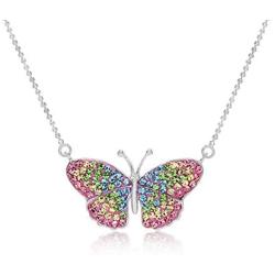 Crystal Pastel Butterfly Fairy Pendant Necklace for Women & Girls, Never Rust 925 Sterling Silver Natural and Hypoallergenic Chain with Free Breathtaking Gift Box for a Special Moment of Love