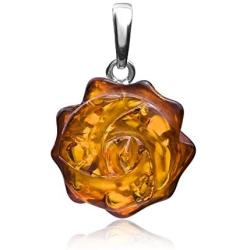 Ian and Valeri Co. Amber Sterling Silver Rose Pendant Necklace Chain 18 Inches