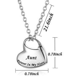 GISUNYE Cremation Urn Necklace for Ashes Urn Jewelry,Forever in My Heart Carved Locket Stainless Steel Keepsake Waterproof Memorial Pendant for mom & dad with Filling Kit (Aunt)…