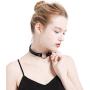 MOWOM Black Red Pink Purple Alloy Genuine Leather Necklace Choker Collar Heart Adjustable Rock