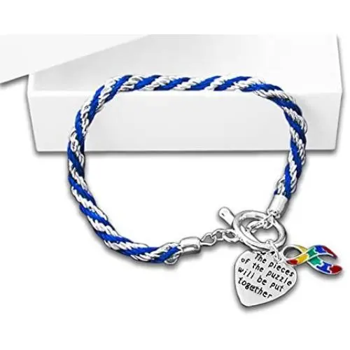 Fundraising For A Cause | Autism Awareness Charm Bracelet with Accent String - Puzzle Ribbon Bracelets for Autism & Asperger’s Awareness in a Gift Box Fundraising For A Cause | Autism Awareness Charm Bracelet with Accent String - Puzzle Ribbon Bracelets for Autism & Asperger’s Awareness in a Gift Box