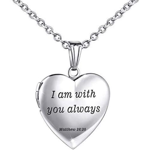 Locket Necklace That Holds Pictures Christian Bible Verse Lockets Prayer Faith Religious Gifts for Girls Photo Locket