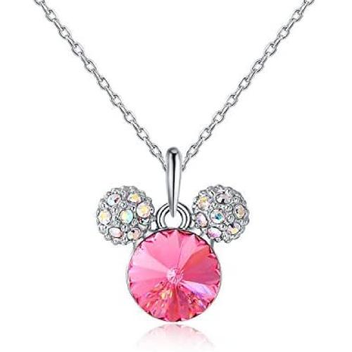 HERAYLI Mickey Mouse Pendant Necklace for Girls/Women,Made with Swarovski Crystal Lovely Women Necklace Jewelry Gift (Pink)
