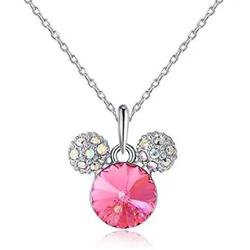 HERAYLI Mickey Mouse Pendant Necklace for Girls/Women,Made with Swarovski Crystal Lovely Women Necklace Jewelry Gift (Pink) HERAYLI Mickey Mouse Pendant Necklace for Girls/Women,Made with Swarovski Crystal Lovely Women Necklace Jewelry Gift (Pink)