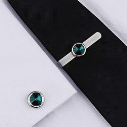 AMITER Mens Cufflinks/Tie Clip/Cufflinks and Tie Clip Set for Men with Swarovski Crystal for Skinny Tie Formal Business Wedding Tuxedo Shirts