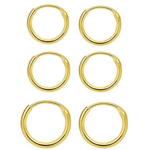 Small Silver Hoop Earrings for Cartilage - 3 Pairs 8mm Mini Hoop Earrings Endless Small Hoop Earrings Set for Tragus Nose Lip Rings Hypoallergenic 925 Sterling Silver Hoop Earrings for Women Men Gifts