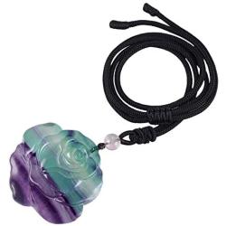 Nupuyai Rainbow Fluorite Crystal Pendant Necklace for Women Men, Hand Carved Healing Stone Jewelry Adjustable Braided Cord 18'' - 25''