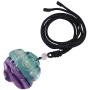 Nupuyai Rainbow Fluorite Crystal Pendant Necklace for Women Men, Hand Carved Healing Stone Jewelry Adjustable Braided Cord 18'' - 25''