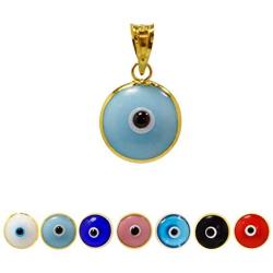 MIZZE Made for Luck Gold Plated 925 Sterling Silver 10 MM Round Glass Evil Eye Charm Pendant - 7 Colors to Choose from