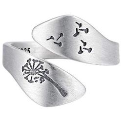LOVECOM 925 Sterling Silver Dandelion Open Rings for Women Men Wedding Bands Vintage Love Nature Plants Wide Hugging Wrape Rings Girls Silver Jewelry Gifts
